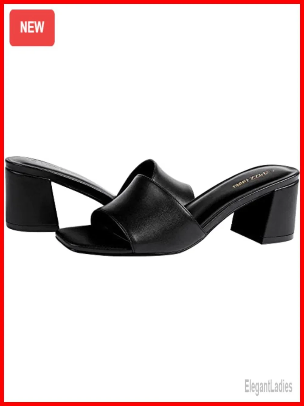 Women's Square Open Toe Chunky Heels Sandals Slip on Mules